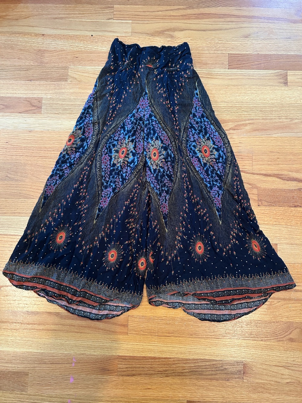 Bohemian Wide Leg Pants - Navy Floral Print